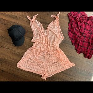 No Boundaries Pink Lace Romper Overlay